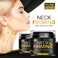 Pure Research Neck Firming Cream application hands shows easy massage and absorption.