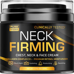 Pure Research Neck Firming Cream jar closeup highlighting rich hydration for the neck.