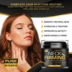 Pure Research Neck Firming Cream texture swatch demonstrates smooth cream for nightly use.