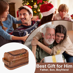PUREFLY Toiletry Bag hanging strap demonstrates travel-friendly design and easy access.