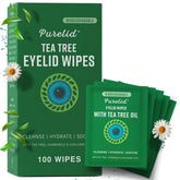 PureLID Tea Tree Eyelid Wipes packaging enables easy travel eye cleansing.
