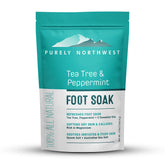 Purely Northwest Tea Tree Peppermint Foot Soak bottle promotes soothing relief for tired feet.