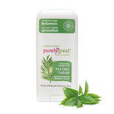 Purelygreat Tea Tree Deodorant Stick packaging shows eco-friendly design for daily freshness.