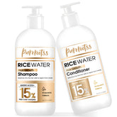 PureRootss Rice Water Shampoo bottle highlighting scalp-nourishing Biotin and Caffeine