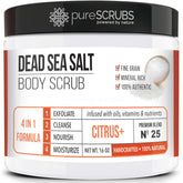 pureSCRUBS citrus body scrub jar with Dead Sea salt for ultra-smooth skin