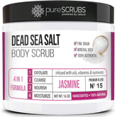 PureSCRUBS premium jasmine body scrub jar shows radiant skin potential