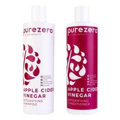 Purezero Apple Cider Vinegar Shampoo bottle demonstrates detox-ready scalp cleansing.