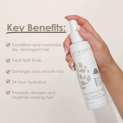 Purezero Coconut Milk hair gloss closeup shows silky, frizz-free results.