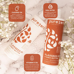 Purezero hydrating curl care shot shows glossy, frizz-reducing results after washing