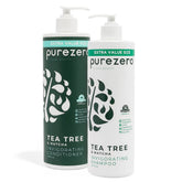 Purezero Tea Tree & Matcha shampoo bottle, invigorating scalp care.