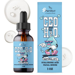Purifect CEO of H2O serum bottle demonstrates lightweight hydration for daily use.