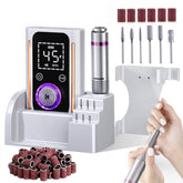 Puriom Nail Drill 45k RPM display demonstrates fast, precise acrylic polishing.
