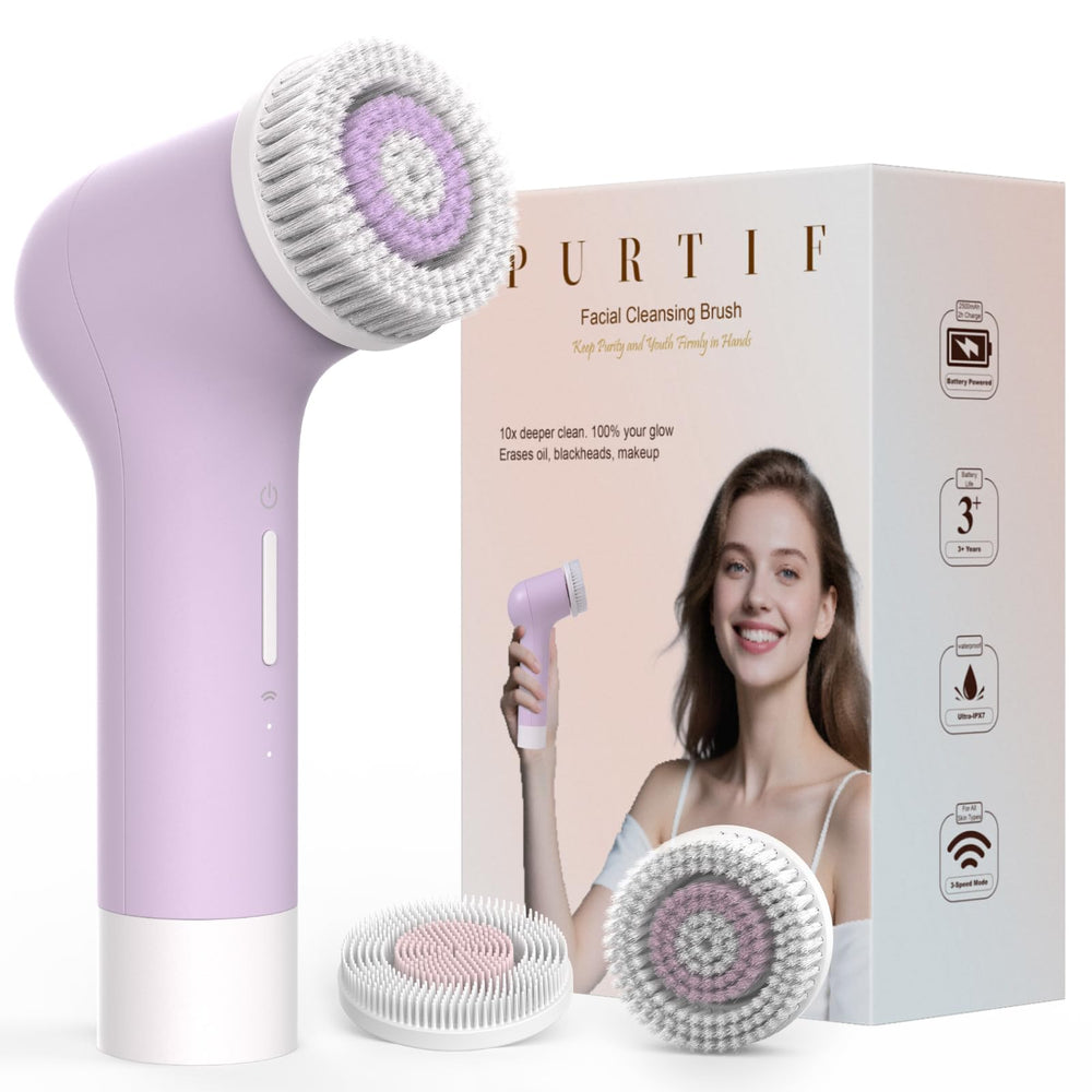 PURTIF electric facial cleansing brush front view showing sleek design for deep cleansing.