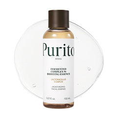 Purito Fermented Complex 94 boosting essence bottle closeup highlights packaging and hydration boost.