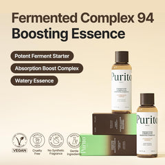 Purito Fermented Complex 94 boosting essence texture on hand demonstrates lightweight hydration.