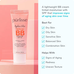 Purlisse Ageless Glow Serum BB Cream SPF 40 swatch on skin showing natural finish