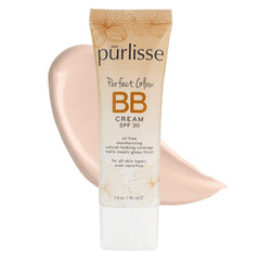 purlisse Perfect Glow BB Cream SPF 30 jar shows a versatile matte-to-dewy finish