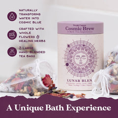 Purple Canyon Lunar Bath Tea bags closeup showing lavender and herbs for relaxation