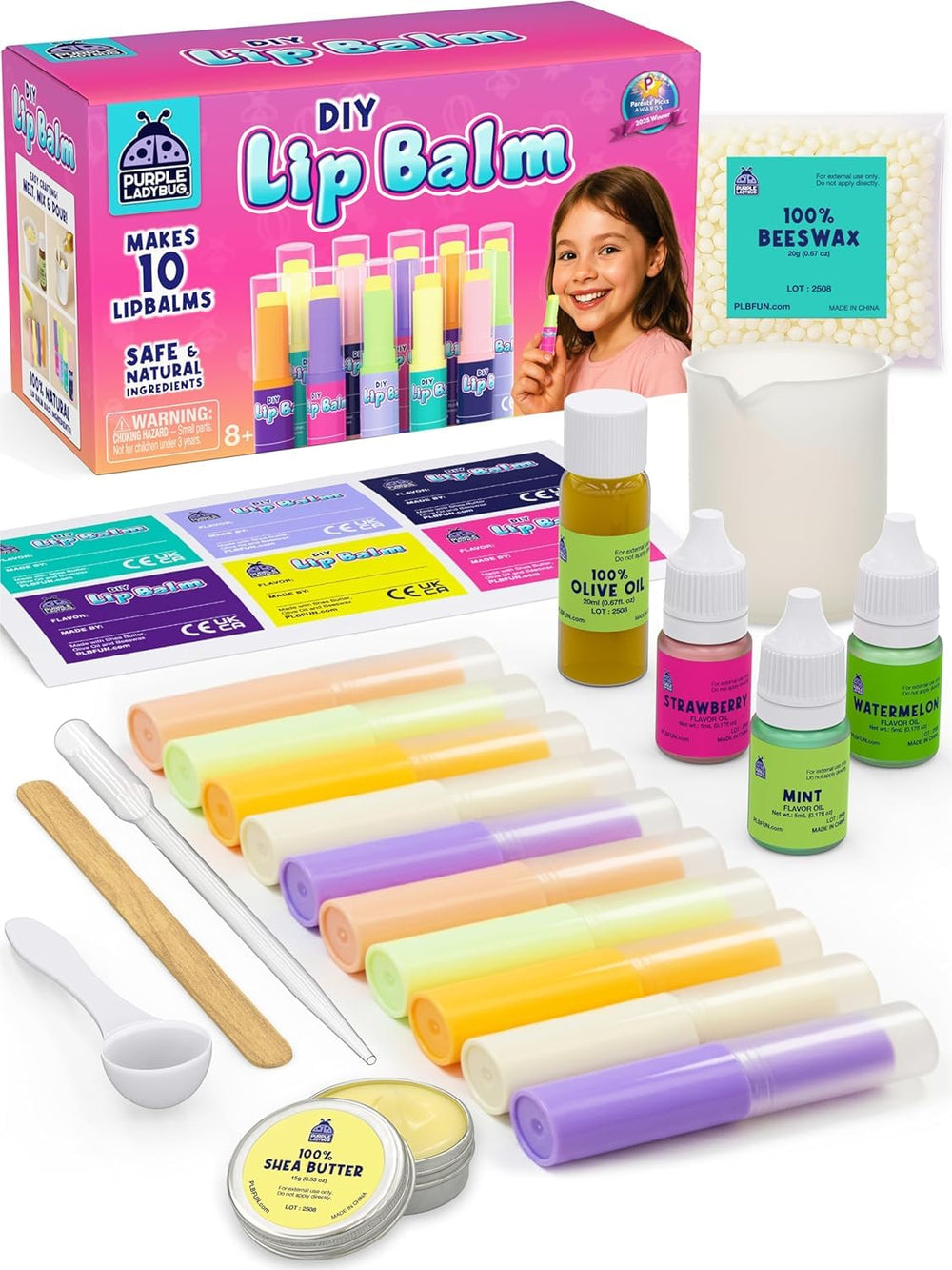 PURPLE LADYBUG DIY Lip Balm Kit front view invites hands-on creativity for budding makers.
