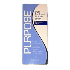 Purpose Dual Treatment Moisture Lotion SPF 10 bottle demonstrates daily sun protection and hydration