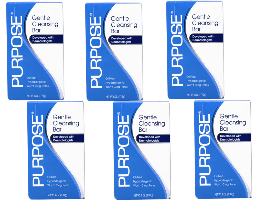 Purpose Gentle Cleansing Bar pack-6-oz shows oil-free daily cleansing.