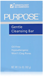 PURPOSE Gentle Cleansing Bar pack shot showing gentle cleansing for all skin types