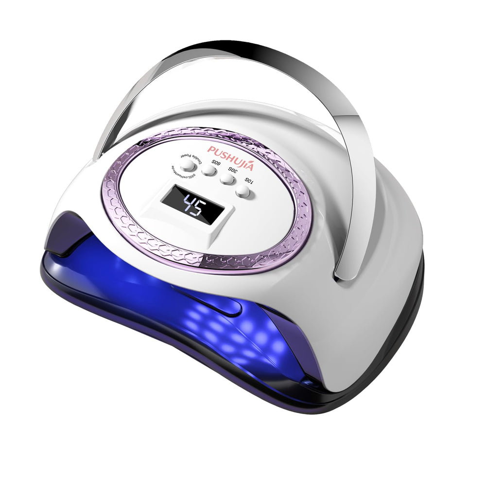 Pushujia 288W nail lamp front view showing compact, powerful curing for faster gel polish