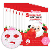 Puttisu strawberry mask sheet closeup shows gentle hydration for kids' delicate skin.