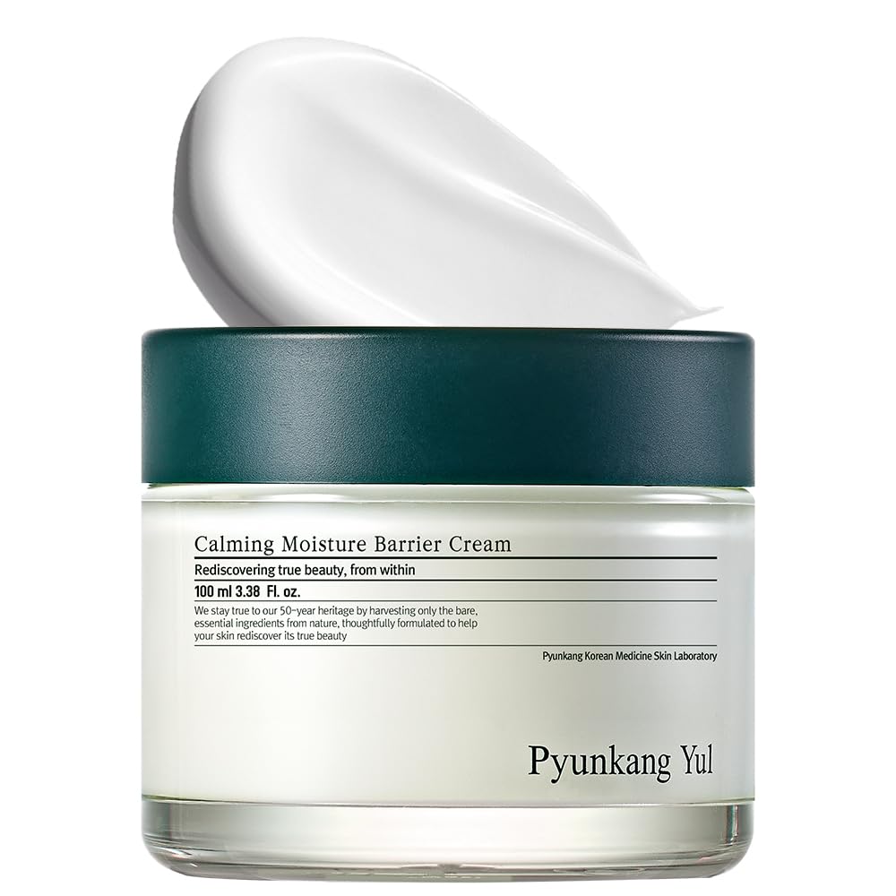 Pyunkang Yul PKY Calming Moisture Barrier Cream jar shows creamy texture for sensitive skin hydration.