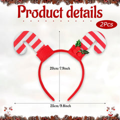 QDTK candy cane headband with flexible elastic for comfortable wear