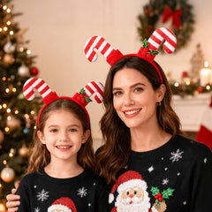 QDTK candy cane headband shown on hair, easy to put on and off