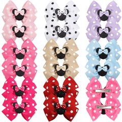 Qearl pink polka-dot mouse ears bow clip for toddlers.