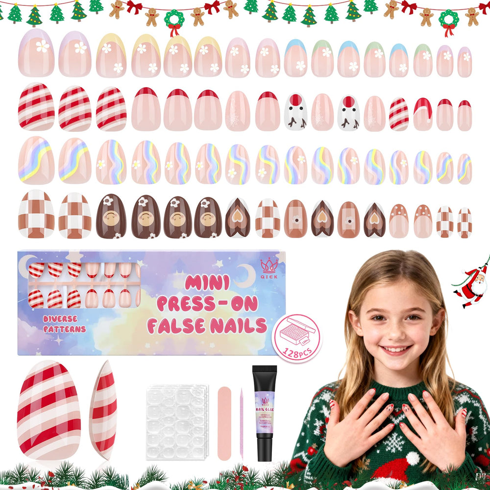 QIEK kids press-on nails almond shape for tween manicures