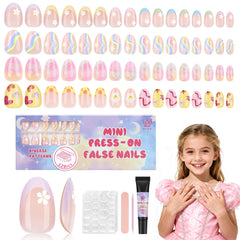 QIEK kids press-on nails gift box shows four stylish sets for quick, stylish play.