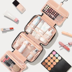Qinline makeup bag with embroidery letter offers compact travel essentials and easy access.