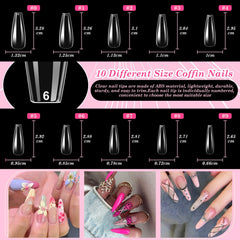 Qinzave clear coffin nail tips for durable flexible application