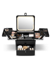 Qislee makeup box black front view showing durable on-the-go storage.