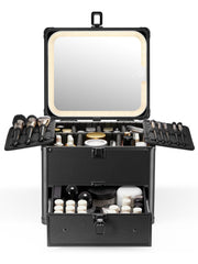 Qislee makeup box drawer with magnetic mirror boosts wall mounting and organization
