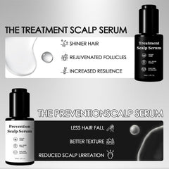 Qiuumey prevention-treatment serum duo closeup emphasizes root-to-tip care.