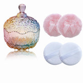 Qopoto powder puff and crown set with crystal container for even body powder application.