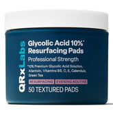 QRxLabs Glycolic Pads bottle for at-home exfoliation delivering smoother skin texture.
