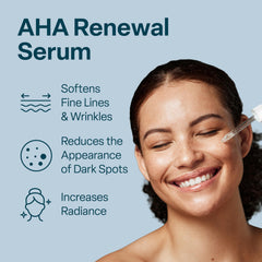 Closeup of QRxLabs glycolic serum label highlights gentle brightening potential.