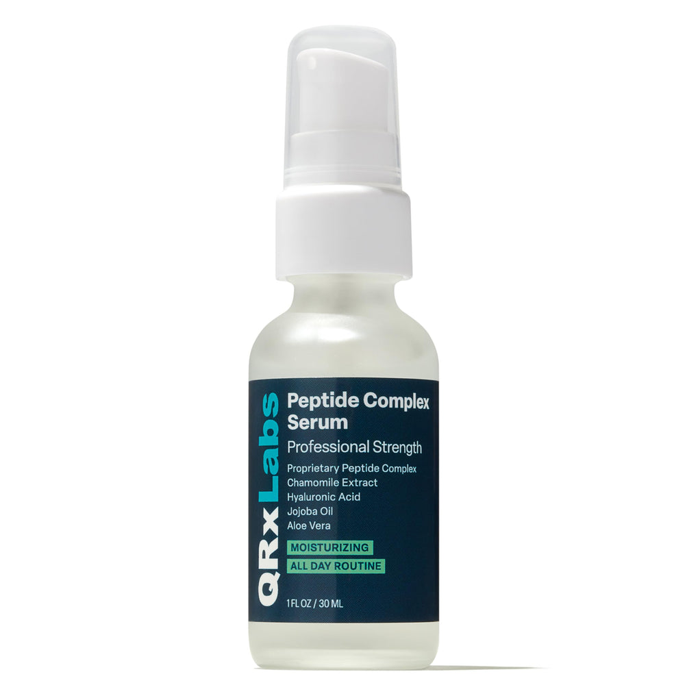 QRxLabs Peptide Complex Serum bottle—fragrance-free hydration for a refreshed complexion.