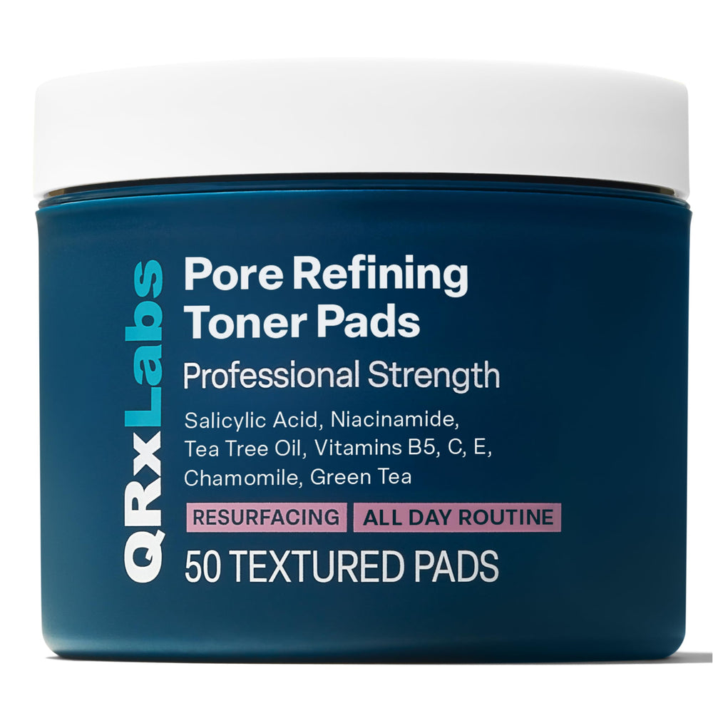 QRxLabs Pore Refining Toner Pads pack close-up for smoother skin