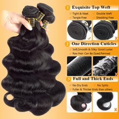 QTHAIR Brazilian Body Wave bundles weft closeup highlights strong double-weft and tangle-free performance.