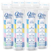 Q-tips Beauty Luxe Cotton Rounds 80 count 4-pack on-pack front, convenient travel-ready makeup remover