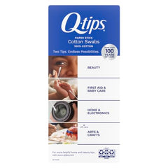 Q-tips cotton swabs close-up shows cotton heads ideal for gentle cleaning and makeup precision