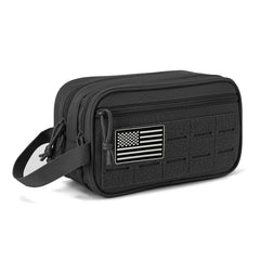 QT&QY tactical toiletry bag front view shows organized compartments for quick grooming access.