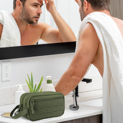 QT&QY tactical toiletry bag inside layout showing dry/wet compartments for quick access.