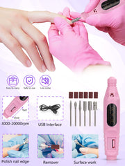 Quaferen nail drill bits present six replaceable heads for shaping and smoothing.